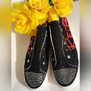 ECCO RED Glitter/Rhinestone Sneakers - Ladies Size 9